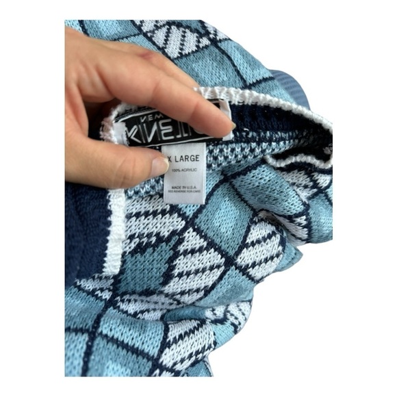 90s Geometric Grandpa Sweater Mens XLarge Blue White Retro  Unisex‎ - Picture 8 of 8